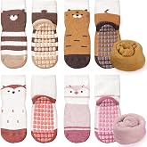 Simpeak 4 Pairs Baby Cotton Non-Slip Socks, Non-Slip Socks for Girls Boys, Baby Socks 0-5 Years, Winter Cotton Thermal Socks