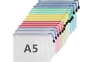EULERYOO 15 Stück Dokumententasche mit Reißverschluss A5, Wasserdichte Bunte Document Case, Datei Tasche Kunststoff für Dokumente, Quittung, Papier, Schule, Prüfungsblatt, Kosmetik, Reise (5 Farben)