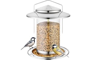 iBorn Mangiatoia per uccelli in metallo per piccoli uccelli, facile da pulire, mangiatoia per uccelli da appendere per semi con confezione regalo, ricarica per 3 secondi, 6 porte in nichel (semi non