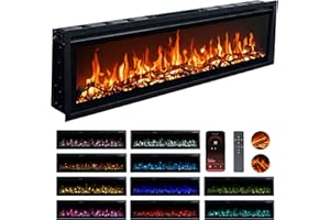 Valine Fires Recessed Electric Freestanding Fireplace UltraSlim Heater 50"/127cm, Wall-Mounted Fireplace for Media Wall, Electric Fire with 15 LED Flame Colours, Remote Control & Real Logs, 900W/1800W