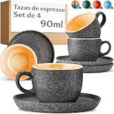 Cosumy Set of 4 Espresso Cups with Saucers - 90ml Ceramic - Modern Coffee Set - Thick Stoneware with Handmade Reactive Enamel