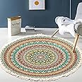 VAODO Area Rugs, 120 cm Round Tassel Carpet, Soft Non-slip and Easy-Care Cashmere Floor Mat, Suitable for Living Room, Bedroom, Hallway, Office, Colorful