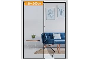 Yotache Fliegengitter Balkontür Magnet 120x200cm Insektenschutz Balkontür Ohne Bohren mit Stollen und Klettverschluss für Haus und Terrasse, Schwarz