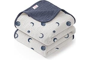 bearmoss 100% Coperta Cotone Neonati, Coperta in Mussola per Bambini Morbida Coperta per Gattonare per Bambini in Mussola per Bambini, 120x120cm (Luna blu)