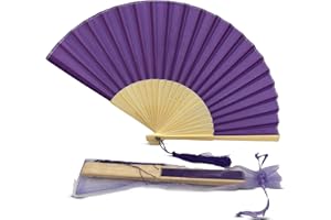 FANSOF.FANS FANSOF. FANS Ventilador de tela de seda con una tassel grado A bambú costillas fiesta de boda favor ventilador de mano (Dark Royal Purple)