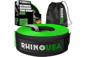 ‎RHINO USA Rhino USA Abschleppgurt (7,6 cm x 6,1 m) - 13.600 kg Bruchfestigkeit - Notfall-Wiederherstellungsstrap für Truck, UTV, ATV - Abschleppseil - Schwerlast-Abschleppgurt für Offroad 4X4 Nutzung - Grün