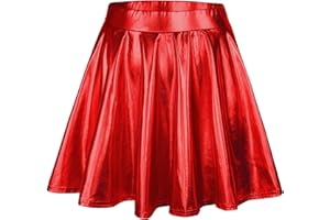 PONCEAU Damen Röcke Metallischer Glänzender Rock Ausgestellter Faltenrock Taille Lederröcke Faltenrock Mädchen Skater