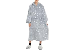 Sacebeleu Kuscheldecke mit Ärmeln,Oversized Weich Decke Hoodie Sweatshirt,Sherpa Kapuzenpullover für DamenHerren,Flauschige Flanell TV-Decke mit Ärmel,Tragbar Ganzkörperdecke,Grau Sterne