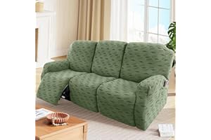 LIVEGO Recliner Chair Cover Stretch Jacquard Slipcover for 1, 2, 3 Seater Recliners, Washable Furniture Protector for Lazyboy, Electric Chairs, and Pet-Friendly Couch Covers (Cube Bean Green, 3 Seater)