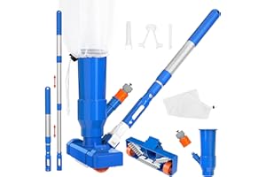 HCOVIV Kit d'aspirateur de piscine, aspirateur de piscine, aspirateur de jacuzzi avec sac en maille fine, poteau en aluminium épais, tête portable avec brosse à récurer, piscine gonflable, bassin