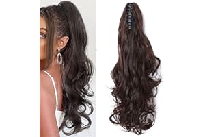 S-NOILITE Coda di cavallo Estensione dei Capelli Artiglio Sulla Clip nel Parrucchino Un Pezzo A Jaw Lungo Ponytail per le Donne 45cm Riccio Marrone medio