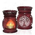 Pure Source India Handcrafted Soapstone Aroma Burner Oil Diffuser and 1 Tea Light Candle (Red)