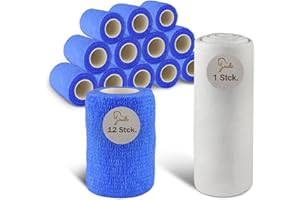nilo Set Selbstklebender Verband - 12 Rollen 10cm x 4,5m & Mullwatte 40 cm x 5 m/Selbsthaftende Bandage & Polsterwatte Verband 1000g / atmungsaktive & elastische Binde blau, Mullwatterolle Pferd