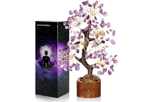 Vicloon Ametistträd, Naturlig Ametystkristallträd, Livets Träd för Positiv Energi och Lycka, Healing Crystal Tree Bonsai, Feng Shui Inredning (Ametist)