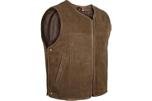 MDM Gilet en cuir pour homme marron rugueux