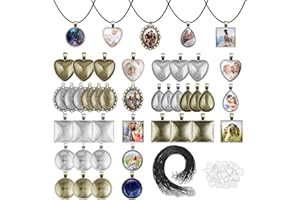 anezus Bandejas colgantes con cabujones de cristal para hacer joyas, juego de 90 bandejas colgantes que incluye 30 bandejas colgantes de bisel, 30 cabujones de vidrio y 30 cordones para collares para