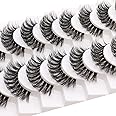 Veleasha Russian Strip Lashes with Clear Band Looks Like Eyelash Extensions D Curl Lash Strips 10 Pairs Pack (DT03)
