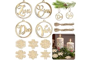 BGTLJKD Adventskranz 1-4, Zahlen Holz für Kerzen, Adventszahlen Deko, Holzanhänger Advent Dekorationen, für Nummern, Schriftzug für Advent Kerzen Deko