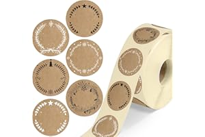colortouch Aufkleber zum Beschriften Weihnachten - 500 St Beschriftbar Kraftpapier Optik Weihnachtsetiketten - 35 mm Rund Rolle Weihnachtssticker - Weihnachtsdeko, Papiertüten, Merry Christmas Sticker