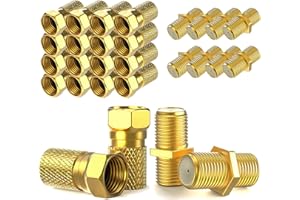 SATSHOP-FT Connecteur F Fiche 7mm 20x + F Coupleur 10x | Joint en caoutchouc | Ecrou large à visser | Rallonge pour câble d'antenne coaxial Câble coaxial SAT | Satellite LNB F mâle + Connecteur Set