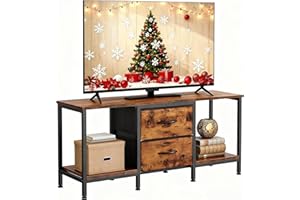 YITAHOME Meuble TV jusqu'à 47", Meuble TV avec 2 tiroirs en Tissu et 2 étagères Ouvertes, Commode 110 x 30 x 50 cm pour Salon, Salle de Divertissement, Chambre à Coucher, Cadre en Acier