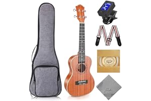 Concert Ukulele Ranch 23 Inch Proffesional Wooden Ukulele Instrument Kit with Online 12 Lessons Small Hawaiian Guitar Ukulele Pack Bundle Gig Bag, Digital Tuner, Strap, 4 Aquila Strings Set