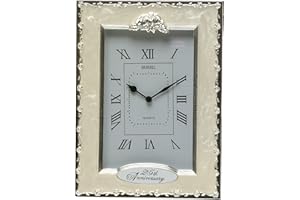 KAUZA Shudehill Clocks-25th Anniversary Silver Wedding Celebration Quartz Table Clock, White, 19.5cm x 14.5cm
