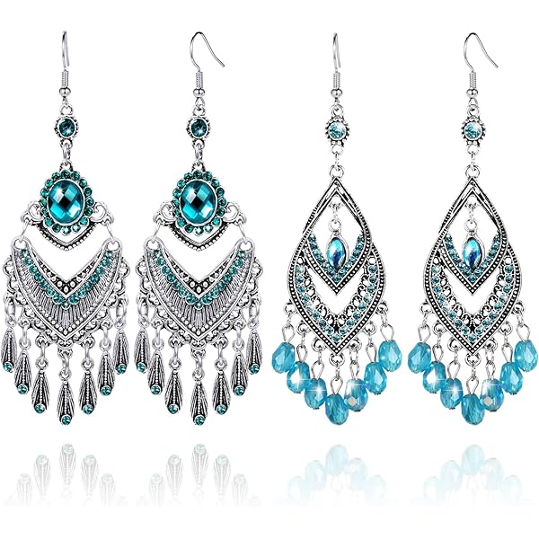 Boucles D'oreilles Pendantes Florales Et Bohème, Coquelicot Bleu