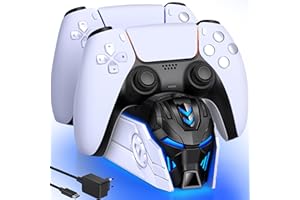 GAMSINGY Stazione di ricarica per controller PS5 con alimentatore di rete, PS5 con ricarica rapida da 2 ore, luce RGB fredda per controller PlayStation 5 Dualsense Wireless/Edge
