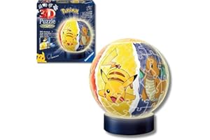 Ravensburger - Puzzle 3d Night Lamp Pokemon Led | Puzzle 3d Bambini 6 Anni O Più | Pokeball Pokemon | Modellismo Da Costruire Bambini Di 74 Pezzi | Regalo Bambino 6 Anni