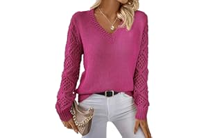 LAZIRO Las Mujeres De Primavera Y OtoñO Hueco De Punto Jumper Pullover De Manga Larga Suelta V-Cuello De Color SóLido Bottoming Tops