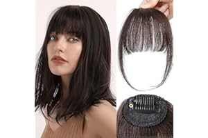 ZIYANGBABA Clip in Bangs 100% Human Hair Wispy Bangs Hair Clip Air Bangs Clip in Fringe With Temple Clip on Bangs Fringe Clip in Hair with Temples Bangs Hair Clip (Dark Brown, Wispy Bangs)