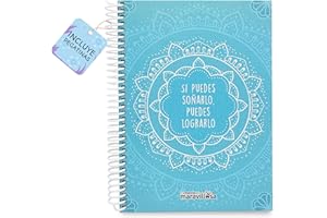 LA MENTE ES MARAVILLOSA - Cuaderno A5 con Espiral, Tapa Dura y Frase |Si Puedes Soñarlo, Puedes Lograrlo| Libreta con Hojas de 90 g y Pegatinas (Diseño Mandala A)