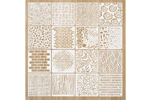 REEKNOKOL Texture Stencil 16 Pezzi Riutilizzabili per Pittura di Mattoni Leopardati - Arte Fai da Te per Album di Ritagli Naturali