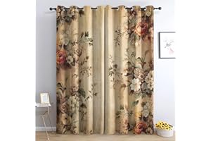 SZLYZM Vintage Blumen Vorhänge, Verdunklungsvorhänge mit Muster Blumen, Vorhang Blickdicht mit Ösen, Gardinen für Wohnzimmer Schlafzimmer Kinderzimmer Deko 2er Set - 245x140 (H X B) (QU-&207)