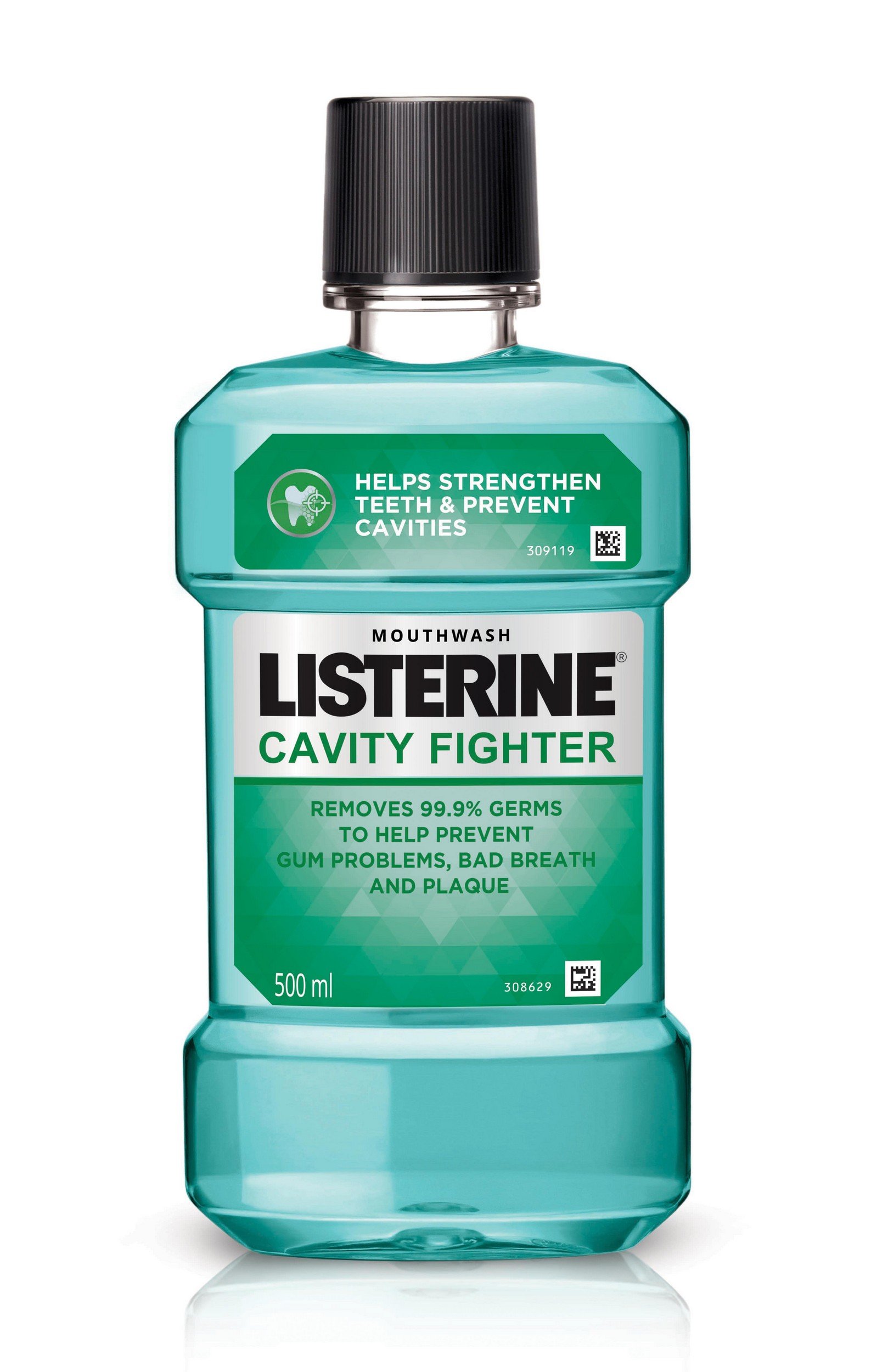 Listerine Cavity Fighter Mouthwash Liquid, Removes 99.9% Germs, prevents cavities, 500ml (Pack of 1)