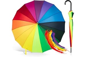 Adriano Porcaro® - Ombrello automatico arcobaleno, diametro 100 cm, grande, resistente alle tempeste e stabile al vento, 16 bacchette