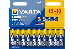 VARTA Batterien AA, 10+10 (20 Stück), Longlife Power, Alkaline, 1,5V, ideal für Spielzeug, Funkmaus, Taschenlampen, Verpackung zu 90% recycelt, Made in Germany