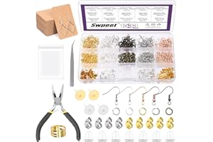 Swpeet 1430Pcs Kit de 10 estilos de cierres hipoalergénicos para pendientes y ganchos - Con anillos abiertos, cierres suaves de silicona transparente para tachuelas y pendientes pesados - Seguro