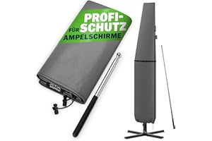 KINGSLEEVE® Sonnenschirm Schutzhülle mit Stab bis Ø 350 cm Winterfest Groß Ampelschirm Gartenschirm Abdeckung Abdeckhaube Hülle Plane Schirmhülle Grau