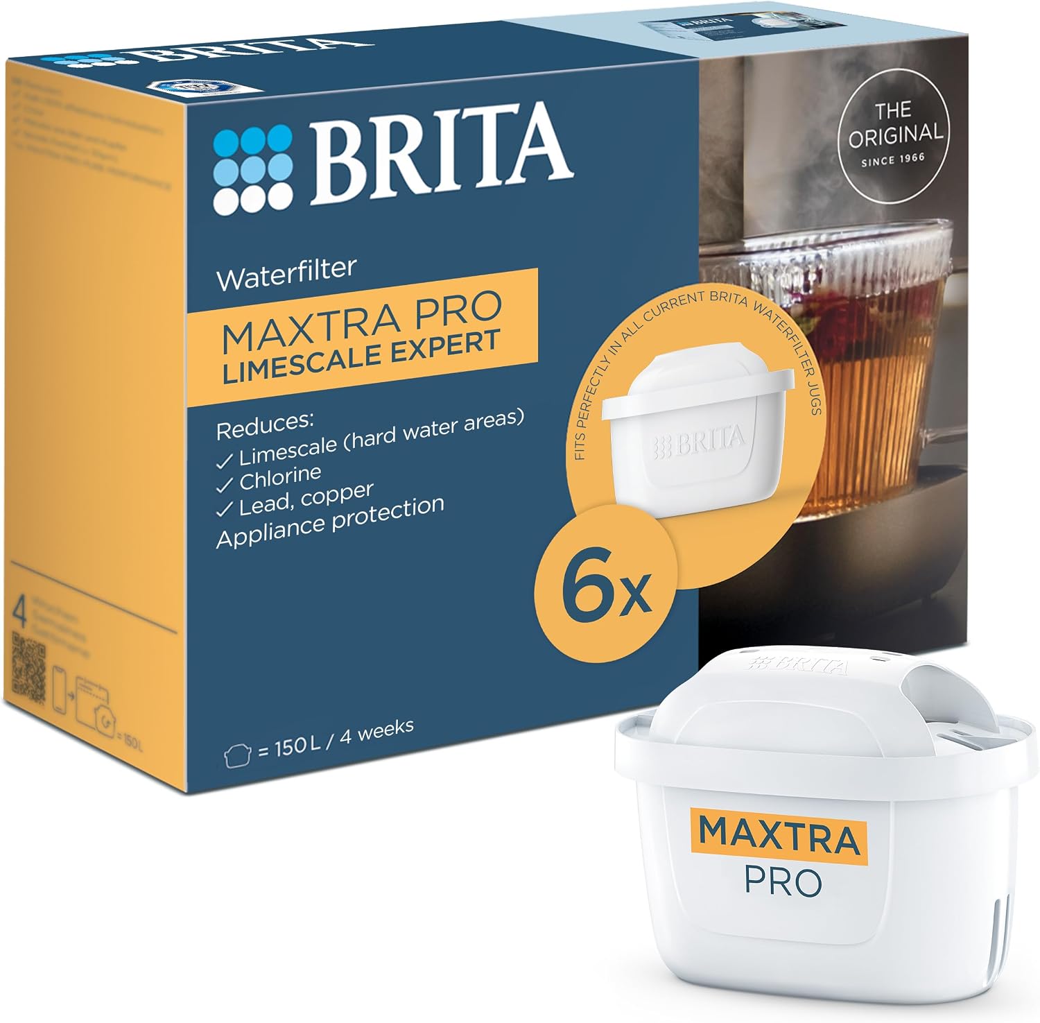 BRITA MAXTRA PRO Limescale Expert Water Filter Cartridge 6 Pack (NEW) - Original BRITA refill for ultimate appliance protection, reducing impurities, chlorine and metals (Package may vary)