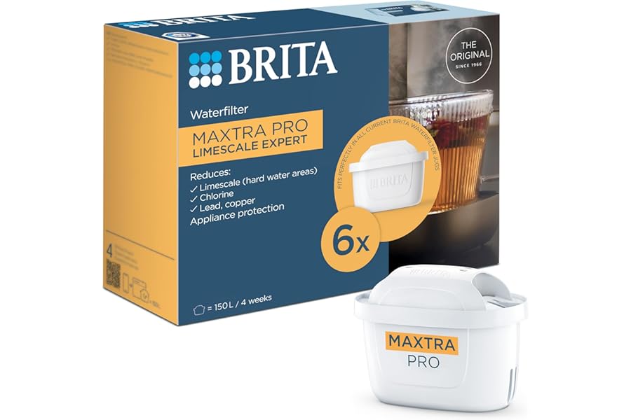 BRITA MAXTRA PRO Limescale Expert Water Filter Cartridge 6 Pack (NEW) - Original BRITA refill for ultimate appliance protection, reducing impurities, chlorine and metals (Package may vary)