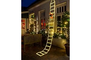 Geemoo Noel Guirlande Lumineuse Electrique, Échelle avec le Père Noël, 8 Modes, Fonction Mémoire Minuteur, Étanche, pour Decoration Noel Exterieur et Interieur (Blanc Chaud)