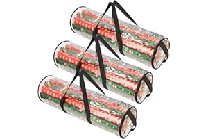 IESPELL 3 Pack Clear PVC Christmas Cylinder Wrapping Paper Storage Bag Organiser – Stores Wrapping Paper Rolls, Baubles, Tinsels, Lights, Bows Heavy Duty Transparent Cylinder Xmas Gift