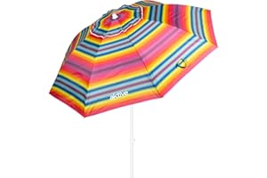 Aktive 62218 - Sombrilla de playa grande, Ø200 cm, Con techo de ventilación, protección UV 50, multicolor, mástil 28-32 mm, mástil flexible, incluye bolsa de transporte, Aktive Beach