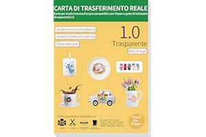 TransOurDream 20 Fogli Trasparenti A4 per Stampante a Getto d'inchiostro, per la creazione di Decalcomanie ad Acqua Fai-da-Te per Candele, Nail Art, Tazze (I-6-20)