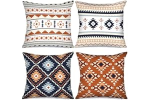 Tucocoo Aztekowie poszewki na poduszki, zestaw 4 plemiennych indyjskich poszewek na poduszki, 45 x 45 cm, meksykańskie i Majowskie, kwadratowe, etniczne geometryczne, nowoczesne poszewki na poduszki,