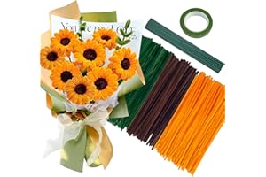 ROLLWAY 300 limpiadores de pipas para manualidades, flores, juego de limpiador de pipas, ramo, limpiador de pipas para manualidades, color verde, amarillo, flores, manualidades, alambre de chenilla,