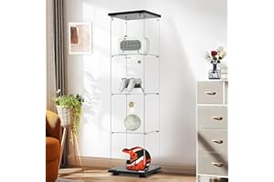 ‎APLANCEE Aplancee Glasvitrine Standvitrine in Schwarz, 164.3 * 36.6 * 42.5cm Vitrinenschrank mit 4 Glasböden & 1 Türen aus gehärtetem Glas, Modern Glas Schrank für Wohnzimmer Büro Sammlerstücke Bücher Wein