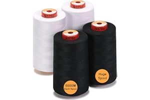 New brothread - 28 Opciones - 4 Bobinas Grandes de 5000M hilo de coser de poliéster todo propósito 40S/2 (Tex27) para coser, acolchar, patchwork, remalladora y overlock - 2 White + 2 Black